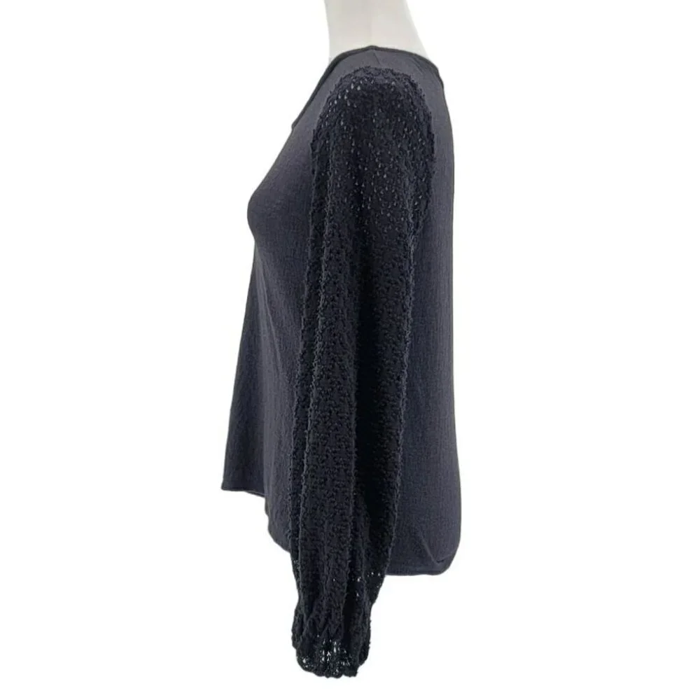 Madewell Textured Knit Black Balloon Sleeve Sweater Womens Small